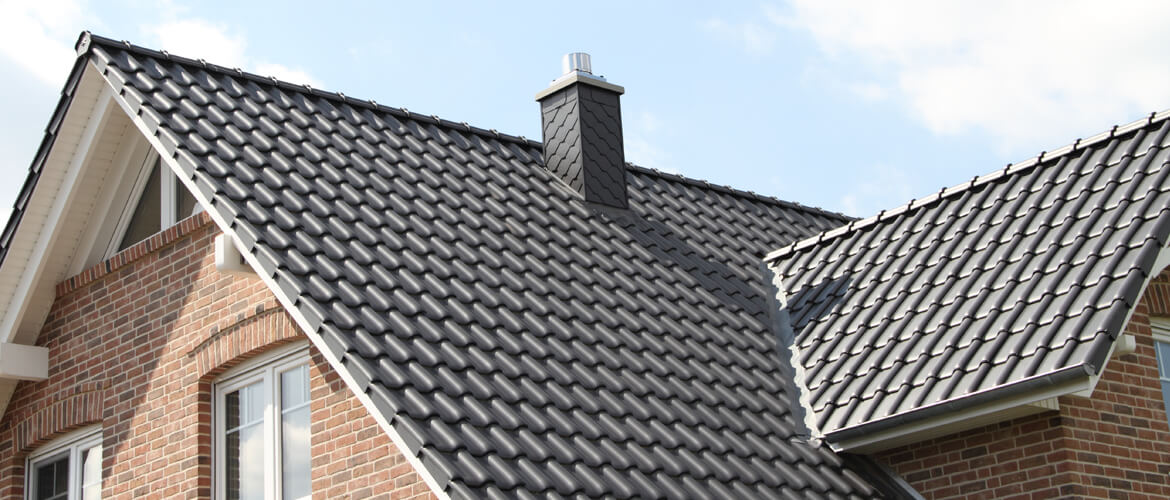 black tile roof house